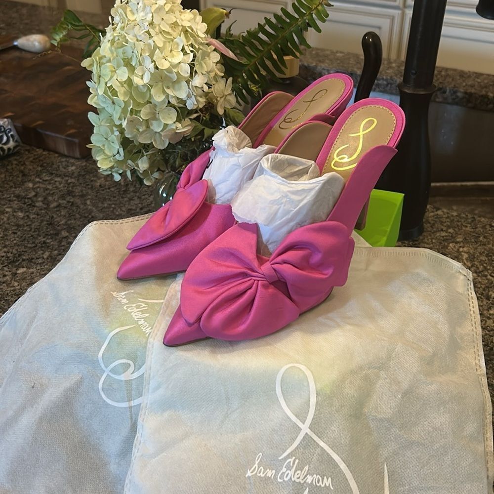 Sam Edelman Fuchsia Bow Slingback Heels - Picture 6 of 13